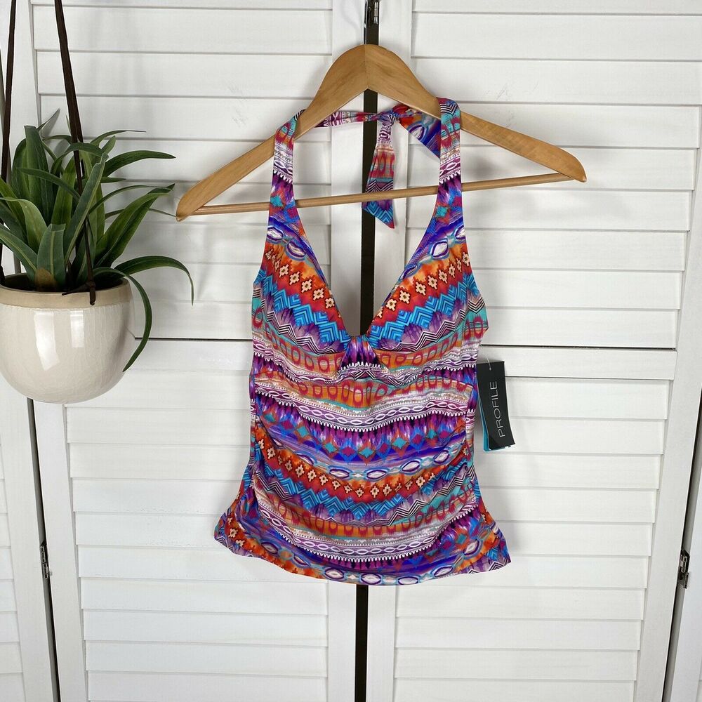 New Profile by Gottex Santa Fe Underwire Halter Tankini Swim Top‎ Womens Size 8